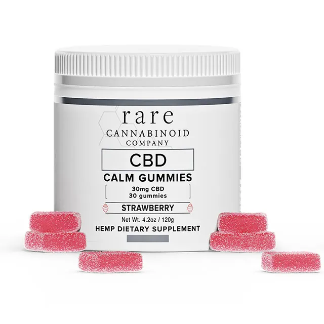 CBD Gummies from Rare Cannabinoid Company. Strawberry flavored hemp edibles.