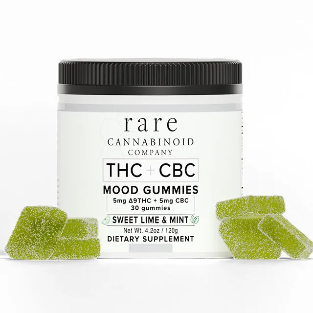 Mood Gummies from Rare Cannabinoid Company contain Delta-9-THC, CBC cannabinoid, and CBD oils.