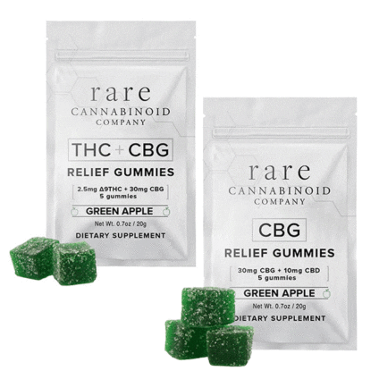 CBG Relief Starter Pack of THC : CBG Gummies and CBG CBD Gummies without Delta-9-THC. From Rare Cannabinoid Company